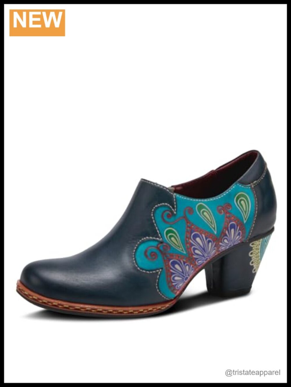 Women's Ankle Boots Leather Zipper Embroidered Mid Heel Round Toe Casual